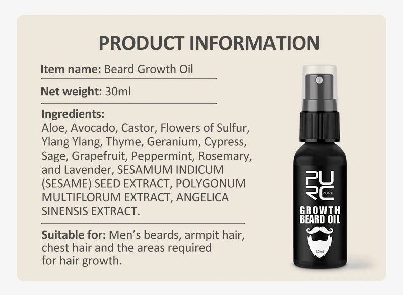 PURC Beard Growth Oil for Men – Nourishing & Soften Beard Grooming Treatment